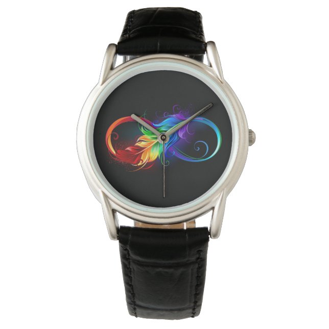 Montre Symbole d'infini avec plume arc-en-ciel (devant)