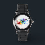 Montre Symbole d'infini avec plume arc-en-ciel<br><div class="desc">Symbole artistique à l'infini avec belle plume arc-en-ciel sur arrière - plan blanc. Style tatouage.</div>