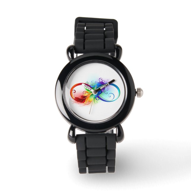 Montre Symbole d'infini avec plume arc-en-ciel (Recto)