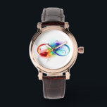 Montre Symbole d'infini avec plume arc-en-ciel<br><div class="desc">Symbole artistique à l'infini avec belle plume arc-en-ciel sur arrière - plan blanc. Style tatouage.</div>