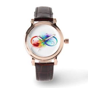 Montre Symbole d'infini avec plume arc-en-ciel