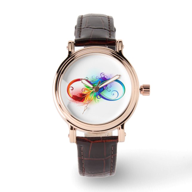 Montre Symbole d'infini avec plume arc-en-ciel (Recto)