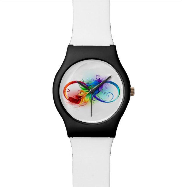 Montre Symbole d'infini avec plume arc-en-ciel (Fermer)