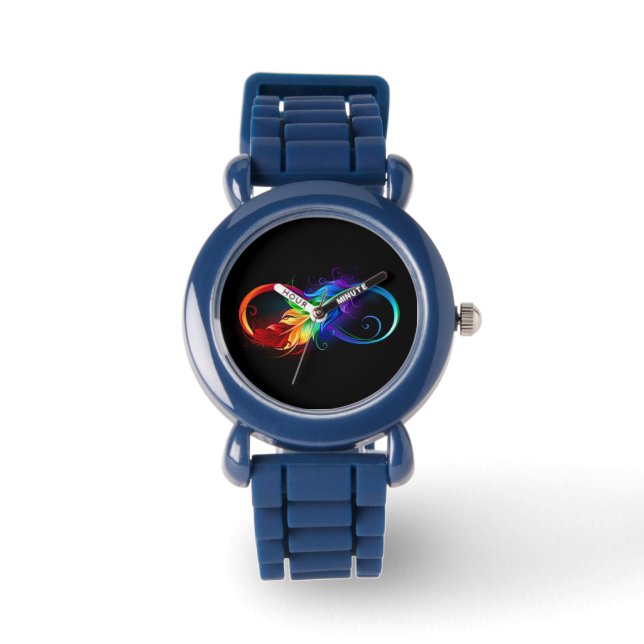 Montre Symbole d'infini avec plume arc-en-ciel (Recto)
