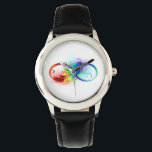Montre Symbole d'infini avec plume arc-en-ciel<br><div class="desc">Symbole artistique à l'infini avec belle plume arc-en-ciel sur arrière - plan blanc. Style tatouage.</div>