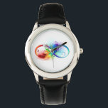 Montre Symbole d'infini avec plume arc-en-ciel<br><div class="desc">Symbole artistique à l'infini avec belle plume arc-en-ciel sur arrière - plan blanc. Style tatouage.</div>