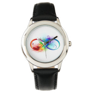 Montre Symbole d'infini avec plume arc-en-ciel