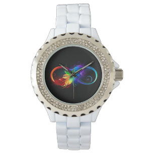 Montre Symbole d'infini avec plume arc-en-ciel