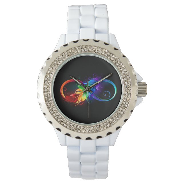 Montre Symbole d'infini avec plume arc-en-ciel (devant)