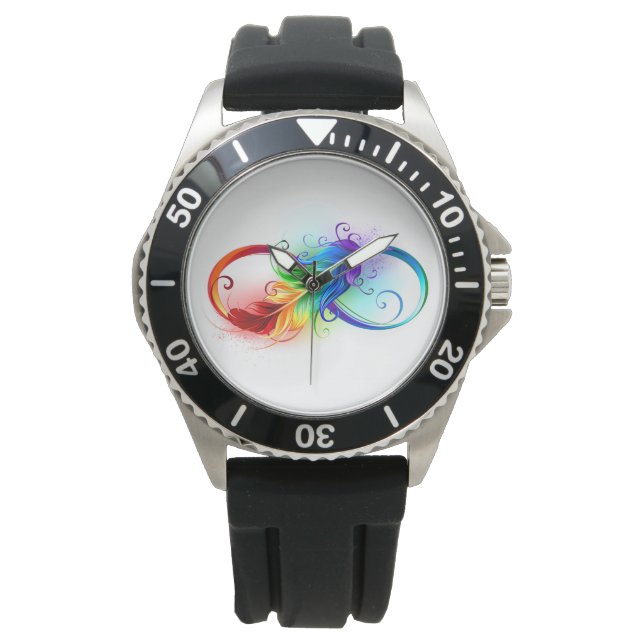 Montre Symbole d'infini avec plume arc-en-ciel (devant)
