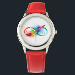 Montre Symbole d'infini avec plume arc-en-ciel<br><div class="desc">Symbole artistique à l'infini avec belle plume arc-en-ciel sur arrière - plan blanc. Style tatouage.</div>