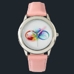 Montre Symbole d'infini avec plume arc-en-ciel<br><div class="desc">Symbole artistique à l'infini avec belle plume arc-en-ciel sur arrière - plan blanc. Style tatouage.</div>