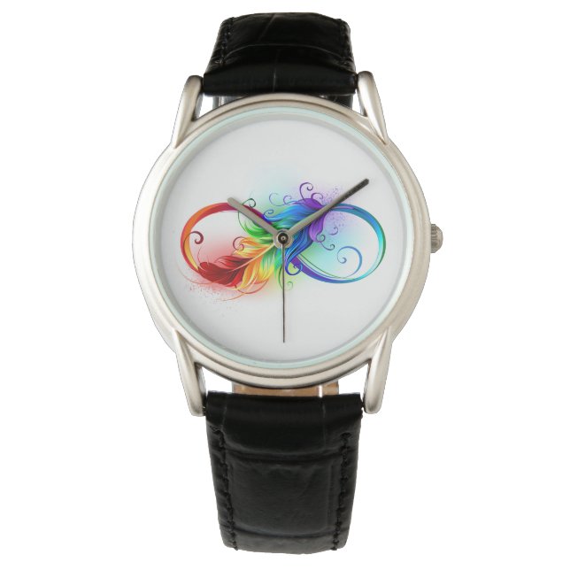 Montre Symbole d'infini avec plume arc-en-ciel (devant)