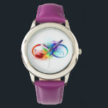 Montre Symbole d'infini avec plume arc-en-ciel<br><div class="desc">Symbole artistique à l'infini avec belle plume arc-en-ciel sur arrière - plan blanc. Style tatouage.</div>