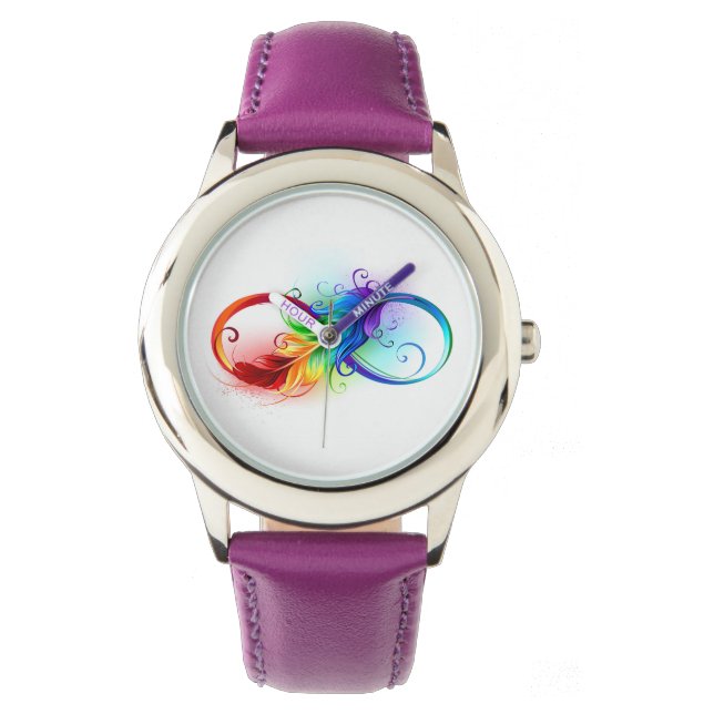 Montre Symbole d'infini avec plume arc-en-ciel (devant)