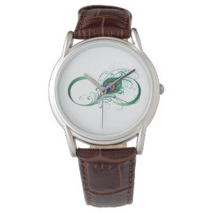 Montre Symbole d'infini avec plume de paon