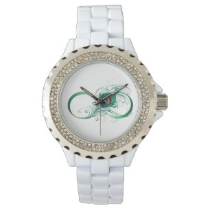 Montre Symbole d'infini avec plume de paon