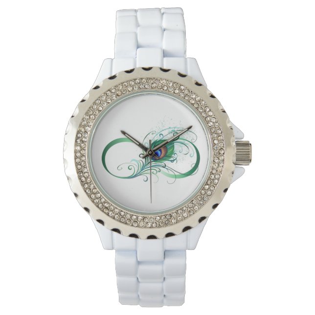 Montre Symbole d'infini avec plume de paon (devant)