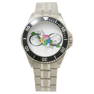 Montre Symbole d'infini avec Rose arc-en-ciel