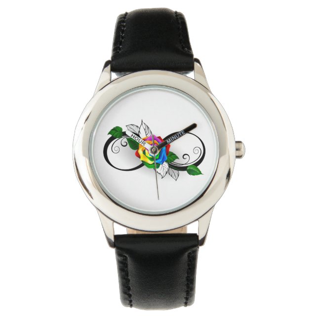 Montre Symbole d'infini avec Rose arc-en-ciel (devant)