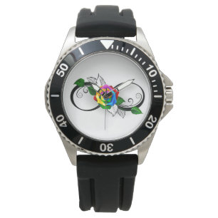 Montre Symbole d'infini avec Rose arc-en-ciel