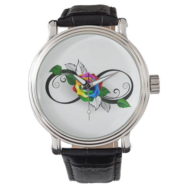 Montre Symbole d'infini avec Rose arc-en-ciel (devant)