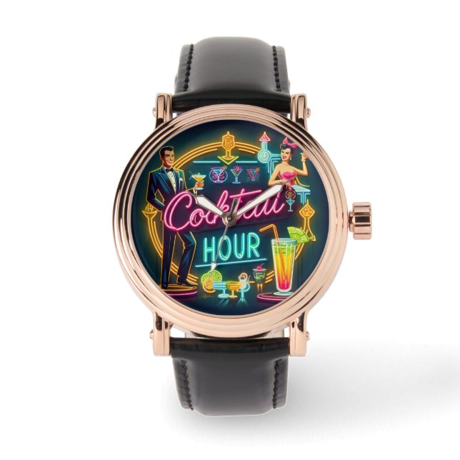 Montre Symbole du néon du milieu du siècle Cocktail Hour  (Recto)