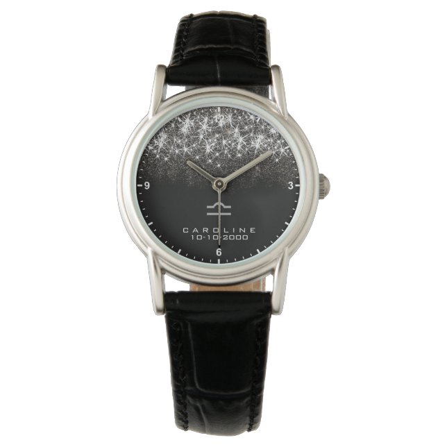 Montre Symbole Libra Zodiac Argent Parties scintillant Ét (devant)