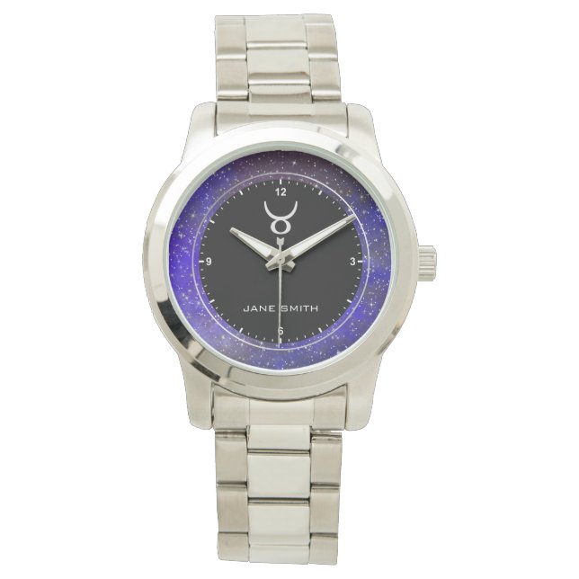 Montre Symbole signe Taurus Zodiac Galaxy Stars Nom perso (devant)