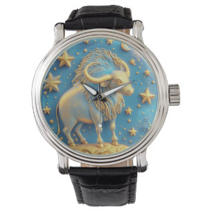 Montre Symbole Taureau Doré Sur Cercle Bleu