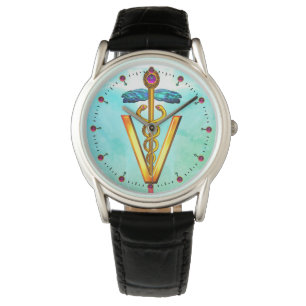 Montre SYMBOLE VÉTÉRINAIRE DE CADUCE D'OR Aqua Bleu Vert