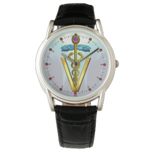 Montre SYMBOLE VÉTÉRINAIRE DE CADUCE D'OR / Aqua Blue