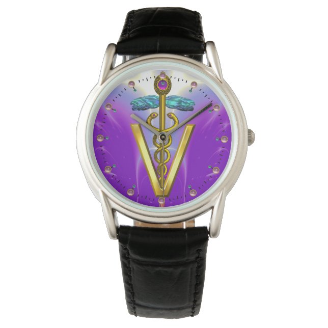 Montre SYMBOLE VÉTÉRINAIRE DE CADUCE D'OR / Violet (devant)