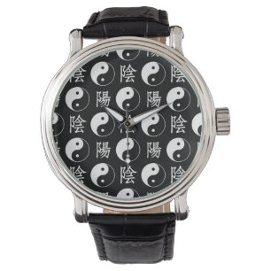 Montre Symbole Yinyang noir Motif de texte chinois