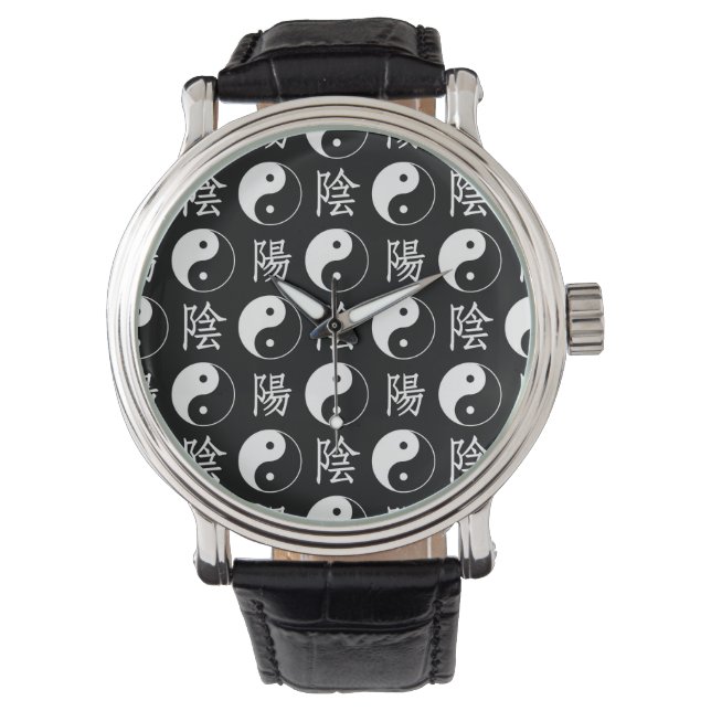 Montre Symbole Yinyang noir Motif de texte chinois (devant)