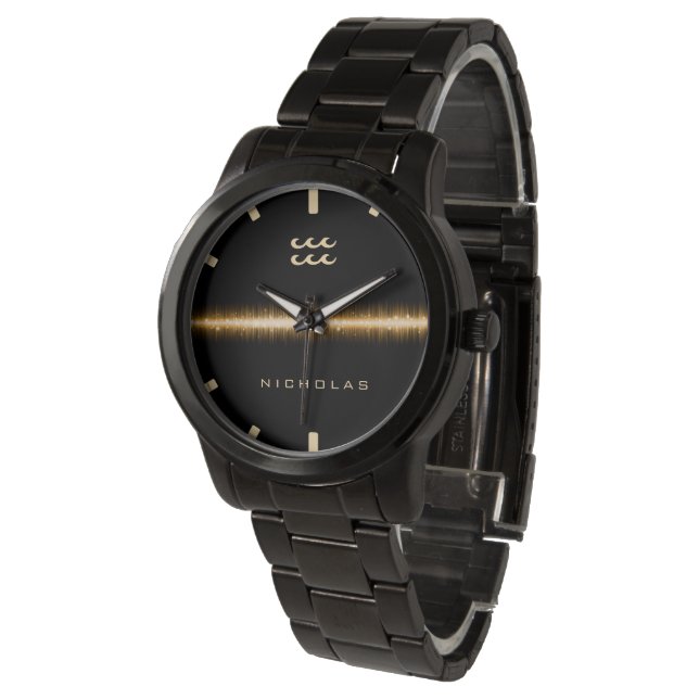 Montre Symbole Zodiaque Aquarius Cool Gold Light Line Nom (Incliné)