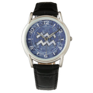 Montre Symbole Zodiaque Aquarius sur cadran numérique ble