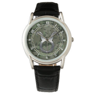 Montre Symbole zodiaque de Taurus sur cadran camouflage v