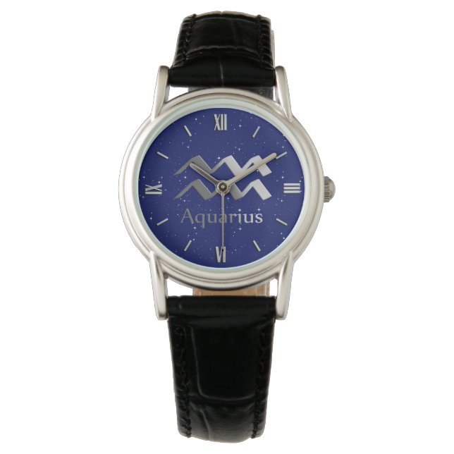 Montre Symbole zodiaque pour Aquarius sur le bleu profond (devant)