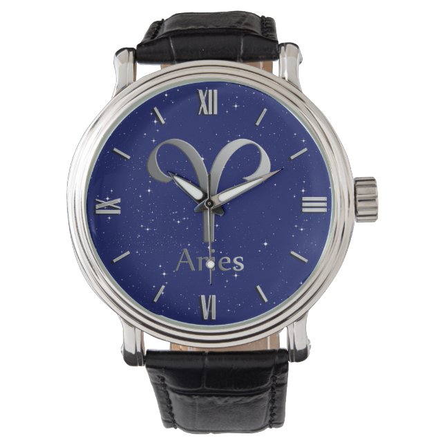 Montre Symbole zodiaque pour les baies sur le bleu profon (devant)