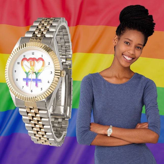 Montre Symboles de la Fierté de couple féminin Arc-en-cie (Female Couple Pride Symbols Rainbow Flag Watch)