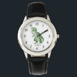 Montre T Rex Dinosaur<br><div class="desc">Montre d'aquarelle préhistorique Fierce T Rex pour garçons ou filles. Bracelet à montre noir. Retour à l'école cadeau ou cadeau de Noël. Choisissez votre propre couleur de bande de montre.</div>
