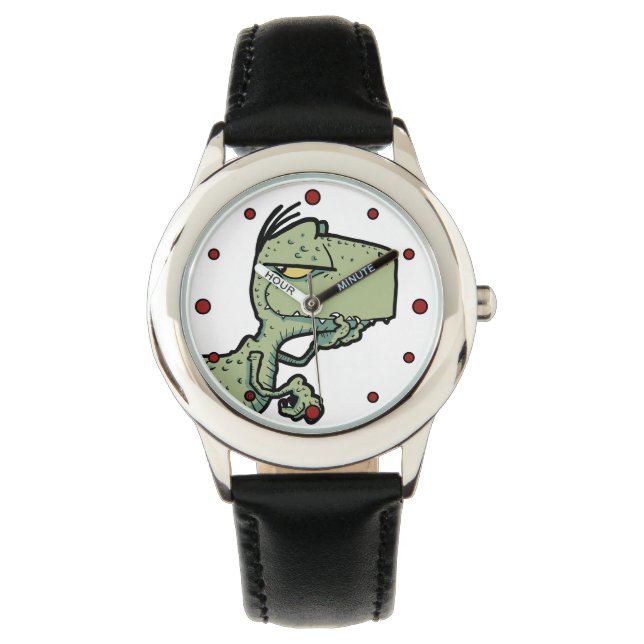 Montre T-Rex Dinosaur Rouge Vert Cartoon Enfants (devant)