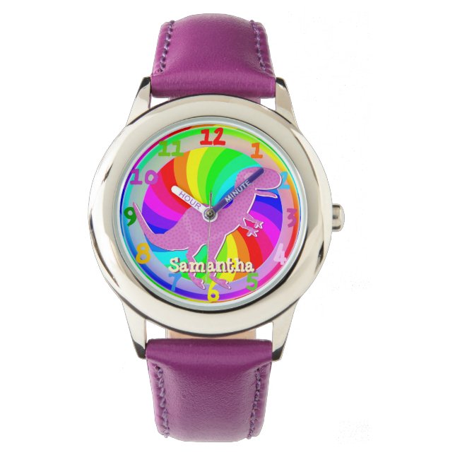 Montre T-Rex Dinosaure rose pourpre Nom de la fille Saman (devant)