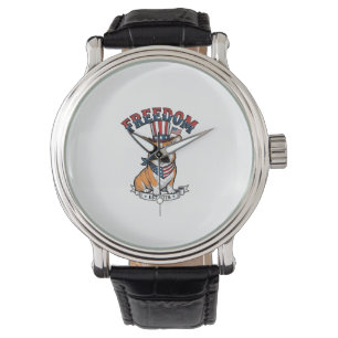 Montre T-Shirt à gravure vintage Corgi patriotique de lib