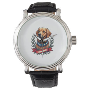 Montre T-shirt artistique américain avec Golden Retriever
