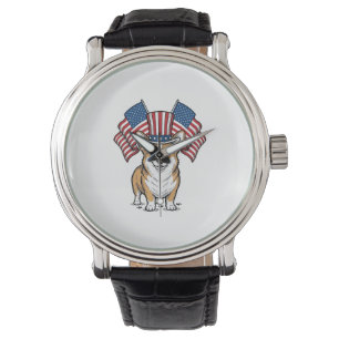 Montre T-shirt avec gravure vintage de chien Corgi patrio