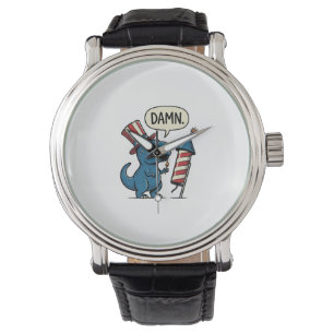 Montre T-shirt drôle patriotique T-Rex feu d'artifice Des