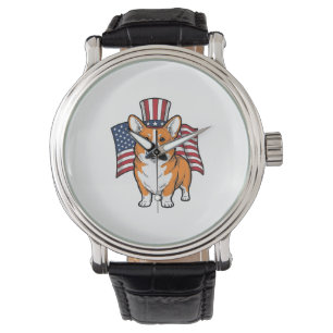 Montre T-shirt patriotique Corgi gravure vintage Design_1