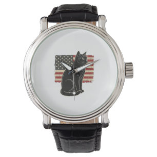 Montre T-Shirt Vintage Graphique Chat Patriotique Drapeau